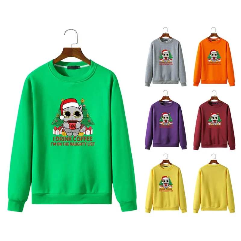 Covrlge Funny Print Men’s Hoodie Christmas Big Eyes Cute Cat Autumn Causal New Men Crewneck Sweatshirt Streetwear Male MWW351