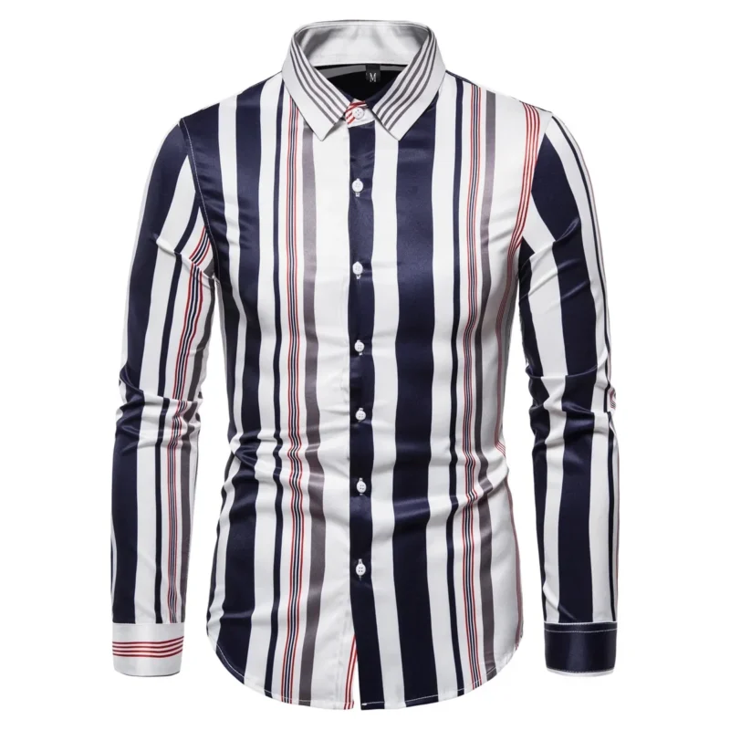 EWSFV 2021 Autumn Hot Popular Men’s Long-Sleeved Shirt Korean Style Popular Youth Shirt Men's Striped 2-colors Large Size Shirt